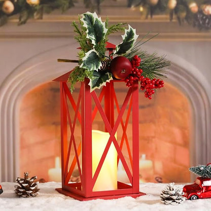 Taman Christmas Lantern,2 Pack Hanging Flickering Candle Lanterns Decorative Metal Vintage Light Battery Operated Umbrella Lights for Christmas Patio Garden, Table,Party Decor