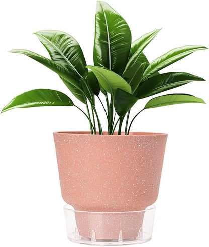 Self Watering Pots for Indoor Plants, with Visible Reservoir, 6 inch Plant Pot with Wick Rope Planter Pot for Indoor Outdoor Plants (Frosted Brick Red)