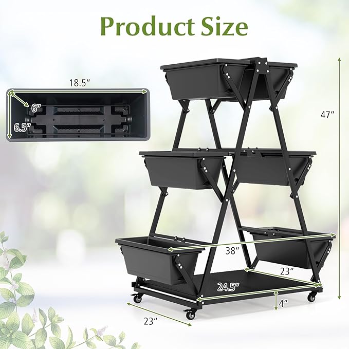 Giantex 6-Tier Rolling Raised Garden Bed, Vertical Planter Stand on Wheels with 6 Garden Boxes, Storage Shelf, Indoor Outdoor Freestanding Raised Beds for Flower Strawberry Vegetable Herb