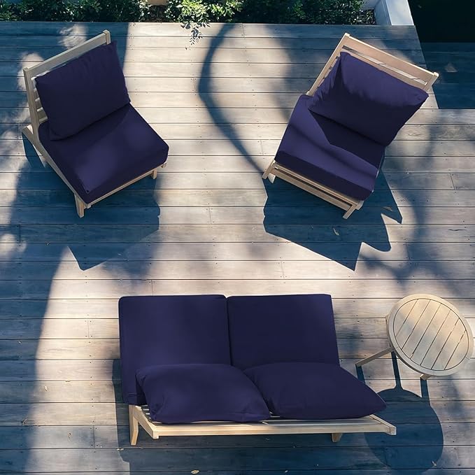 Sundale Outdoor Olefin Deep Seat Cushion Set of 2, Patio Chair Cushion and Pillow, Water-Resistant Sectional Sofa Pad with Straps Navy Blue, 24 x 24 x 4 Inches