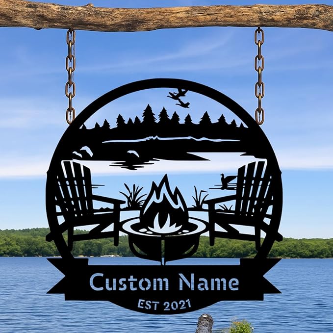 Custom Lake House Metal Sign, Personalized Lodge Metal Signs, Gift for Family, Friends, Couples, Cabin Wall Art, Outdoor Porch Decor, Christmas Family Last Name Signs, Home Decor