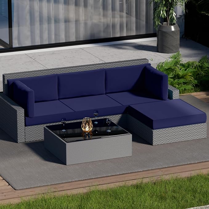 9 Piece Outdoor Patio Waterproof Cushion Covers, Fits 4-Seat Wicker Rattan Sectional Couch Chair Furniture Cover Replacement Set - Fade-Resistant Patio Cushion Covers with Zipper