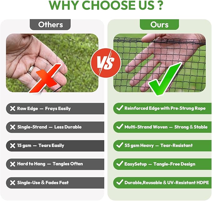 Deer Netting for Garden 7ftx25ft, Plastic Mesh Deer Fence with Pre-Strung Reinforced Edge, Durable Temporary Fencing for Yard, Ideal for Animal Barrier, Snow Fence & Tree/Crop Protection
