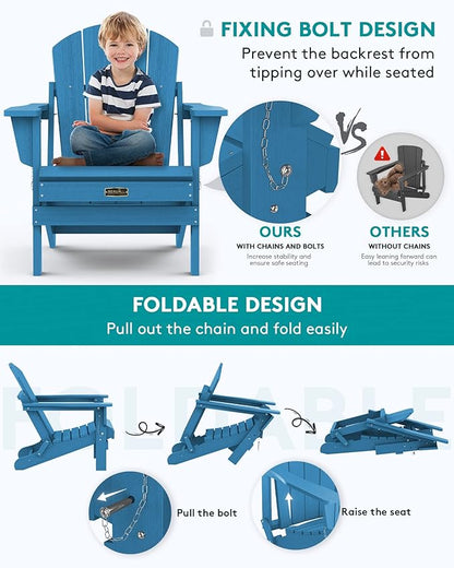SERWALL Folding Adirondack Chair for Patio Garden Outdoors- Sapphire