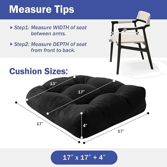 IPYNBAP Outdoor Chair Cushions Set of 2, Patio Chair Cushions with Ties, 17x17+4” Tufted Outdoor Seat Cushions, Waterproof Patio Furniture Cushions, Outdoor Dining Chair Pads, Black