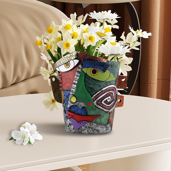 Brutalist Abstract Face Planters Pots, Unique Abstract Flower Pot Head Planter Pot Ornaments Resin Picasso Flowerpot with Drainage Hole for Indoor and Outdoor Plants Home Decor (Frown)