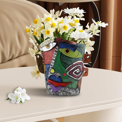 Brutalist Abstract Face Planters Pots, Unique Abstract Flower Pot Head Planter Pot Ornaments Resin Picasso Flowerpot with Drainage Hole for Indoor and Outdoor Plants Home Decor (Frown)