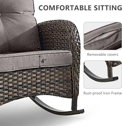 HUMMUH 6-Piece Outdoor Patio Furniture PE Wicker Patio Conversation Set,High Back Patio Couch with Ottomans Outdoor Rocking Chairs for Backyard,Porch,Deck