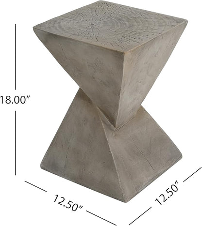 Christopher Knight Home Novi Outdoor Side Table, Geometric-Shaped Accent Side End Table, Garden Stool for Patio Balcony Beach Pool, Lightweight Concrete, Wood-Like Texture, Light Gray