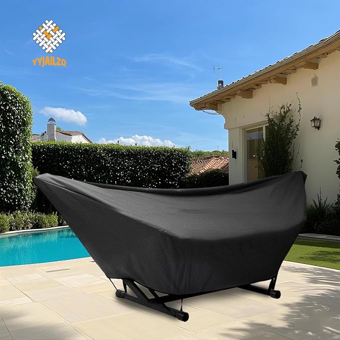 Hammock Cover Waterproof,10-15FT Outdoor Hammock Covers with Elastic Ropes,Adjustable Buckle and Zip,420D Oxford HammockBeds Cover for Garden,Patio,Beach Hammocks Stand (Black, 15FT)