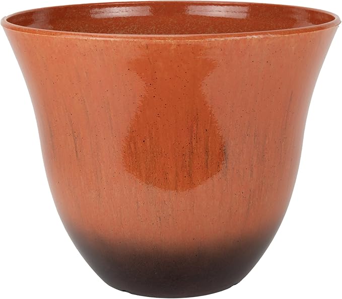 Classic Home and Garden Honeysuckle Resin Planters - Lightweight Indoor & Outdoor Plant Pots - UV-Resistant Plastic Flower Pots - Pot Planters for Flowers & Herbs (13" Orange Ember)