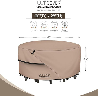 ULTCOVER Round Patio Table and Chair Set Cover - Outdoor Heavy Duty 600D Waterproof Furniture Cover 60 inch