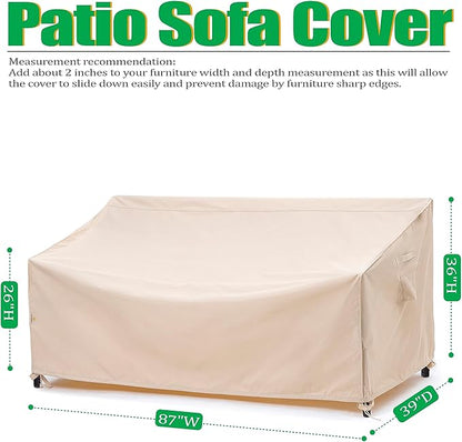 F&J Outdoors Waterproof Anti-UV Heavy Duty 3 Seater Cushion Couch Patio Sofa Cover, 87" W x 39" D x 36" H