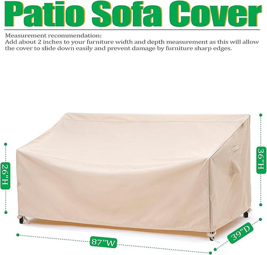 F&J Outdoors Waterproof Anti-UV Heavy Duty 3 Seater Cushion Couch Patio Sofa Cover, 87" W x 39" D x 36" H
