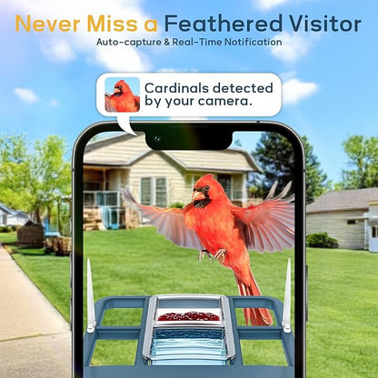 Bird Feeder with Camera,WiFi Outdoor Smart Bird Feeder Camera with Built-in AI Birds Recognition,Solar Powered,Auto Record Video by Cloud Storage,FHD Birds House with Cam,Ideal Gift for Dad and Mom