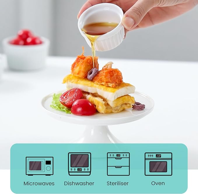 Cinf 1.5 oz Ceramic Ramekins, Set of 4, Baking Cups for Desserts and Sauces | Porcelain ramekins, safe for oven, microwave & dishwasher, perfect for crème brûlée, soufflé, custard and dipping sauces