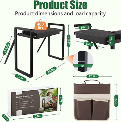 seasky Foldable Garden Kneeler and Seat, Anti-Tipping Gardening Bench Widened Thick Soft Kneeling Pad，Heavy Duty Gardening Stool with Garden Tool Bag, Gardening Gift for Women(Without Gloves)