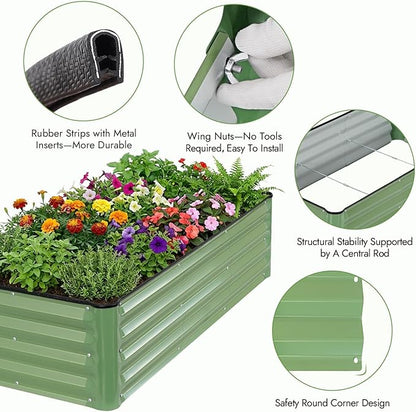 INNO STAGE Galvanized Raised Garden Bed Kits, 4x2x1ft Metal Raised Garden Beds Outdoor, Steel Raised Planter Bed with Gloves for Vegetables & Flowers Patio Ground Planter Box (Olive Green, 1PC)