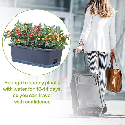 Oliz Window Box Planter 8 Pcs, 17 Inches Rectangle Flower Pots with Drainage Holes and Trays, Vegetable Planters for Windowsill Patio Garden Balcony Home Porch Yard Indoor Outdoor (Grey)