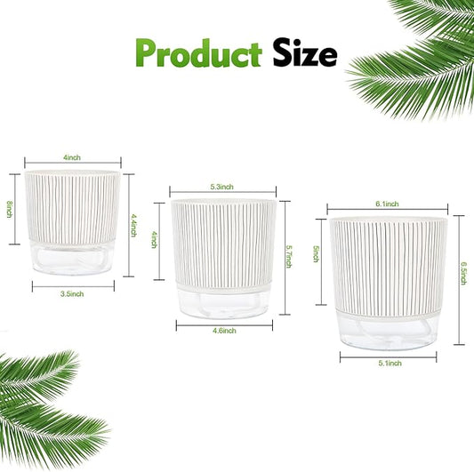 Self Watering Pots for Indoor Plants, 6 & 5 & 4 Inch Stylish Flower Pots, Set of 3 Modern Planters with Self-Watering Feature (Black Stripes)
