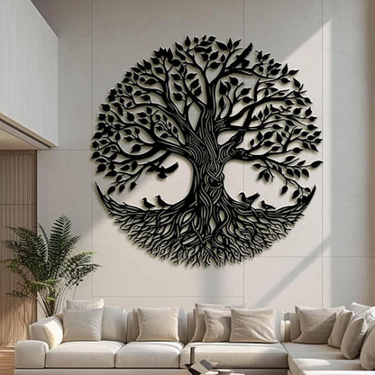 Flewfar Tree of Life Metal Wall Art, Metal Tree of Life Wall Decor, Family Tree Wall Art for Living Room, Indoor Outdoor Decoration, Large Tree of Life Metal Wall Art (Black, 39" x 39" / 100 x 100cm)