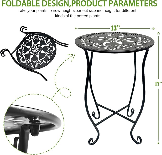 Arbuxzuy 3 Packs 17" Tall Round Metal Outdoor Side Tables for Patio, Decorative Black Flower Pot Stand, Rustproof Potted Holder, 120 lbs Load Capacity