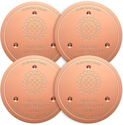 Mellbree 4-Pack Bird Bath Copper Disc, 0.6mm Reinforced 99.99% Pure Copper Cleaning Disk with Triple-Point Support for Physical Safe Clean Water All-Season (Sunflower)