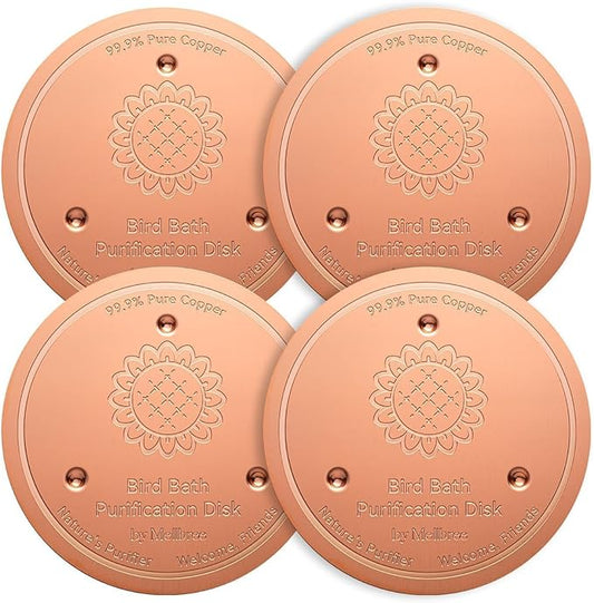 Mellbree 4-Pack Bird Bath Copper Disc, 0.6mm Reinforced 99.99% Pure Copper Cleaning Disk with Triple-Point Support for Physical Safe Clean Water All-Season (Sunflower)