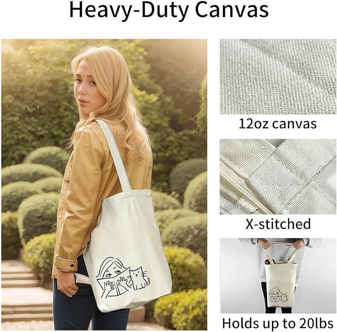 itgowisa Canvas Tote Bag for Women, Tote Bag with Zipper Inner Pocket, Zippered Canvas Bag for Shopping Work Grocery Everyday