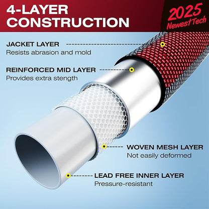 2026 Upgraded Non-Expanding Garden Hose - 50FT Lightweight Flexible, High-Pressure Anti-Kink/Burst-Resistant Lead-Free Outdoor Water Hose (Gray/Red)
