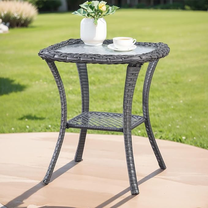 Bed Bath & Beyond Pocassy Patio Wicker Coffee Table, Outdoor Rattan Side Table - 20"X20" Grey