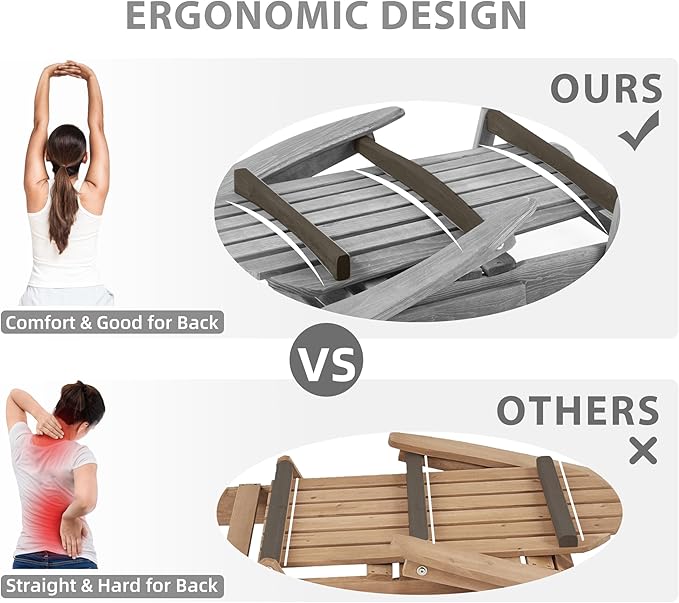 SoliWood Outdoor Wooden Folding Adirondack Chair Set of 6 with Pre-Assembled BackRest, Wood Patio Chair for Garden Backyard Porch Pool Deck Firepit