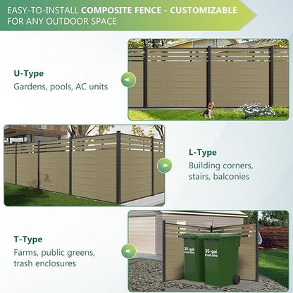 Mondaria Semi-Closed Privacy Fence Panels with 1 Post for Outside, 6ft(W) x 6ft(H), Wind Resistant Wood Plastic Composite Fencing Panels for Patio, Backyard, Garden and Pool, Ancient Wood