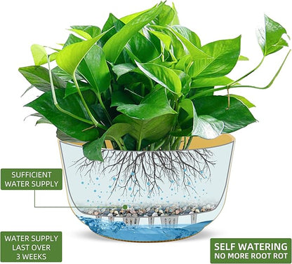 Dexceder 9.8 Inch Self Watering Hanging Planters Indoor Outdoor, Thickened Hanging Basket Flower Plant Pot (2 Pack, Yellow)