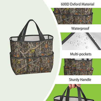 Green Camo Garden Tool Bag - Waterproof Garden Tote with 8 Pockets, Large Storage Home Organizer Gardening Tool Oxford Bag for Garden Tools Kits Holder, Ideal Outdoor Gardening Gift for Women & Men