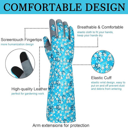 Long Gardening Gloves for Women Thorn Proof Leather Garden Gloves Breathable Working Gloves for Women Yard Outdoor