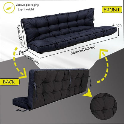 Porch Swing Cushion Three Seat, Waterproof Swing Cushions Replacement with Backrest, Outdoor Garden Furniture Patio 4" Thickened Cushions with Ties (Navy Blue, 40 x 55in)