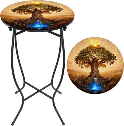 Metal Round Side Table, 21 Inch Tall Indoor Outdoor Side Table, Weather Resistant Patio Table for Porch Yard Balcony, Easy Assembly