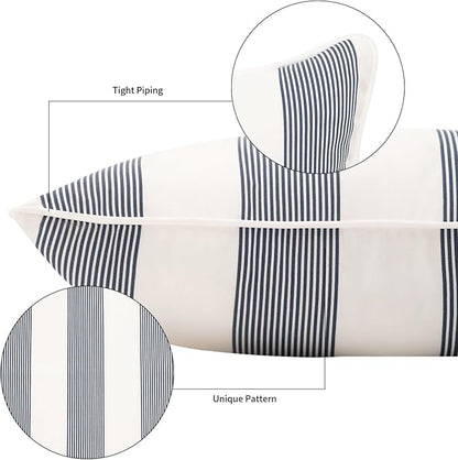 2 Pack Outdoor Throw Pillows 21x15 Inch Water-Resistant Decorative Pillow Cushions with Insert for Patio Garden Porch, Blue Stripe