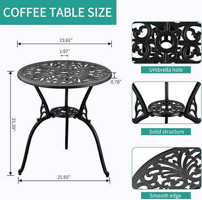 3-Piece Outdoor Bistro Set Cast Aluminum Patio bar Set with Umbrella Hole, Balcony, Backyard(Black, Butterfly)