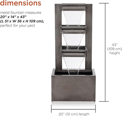 Alpine Corporation 43" Tall Multi-Tier Waterfall Fountain - Industrial Style Water Feature for Garden, Patio, Yard, Backyard, Relaxing Water Flow, and Serene Landscaping, Gray