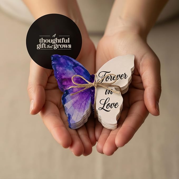 50pcs Large Printed Forever in Love Butterfly Seed Paper – Writable & Plantable Wildflower, Mom's Gift for Birthday, Use for Wedding, Baby Shower, & Party Favors