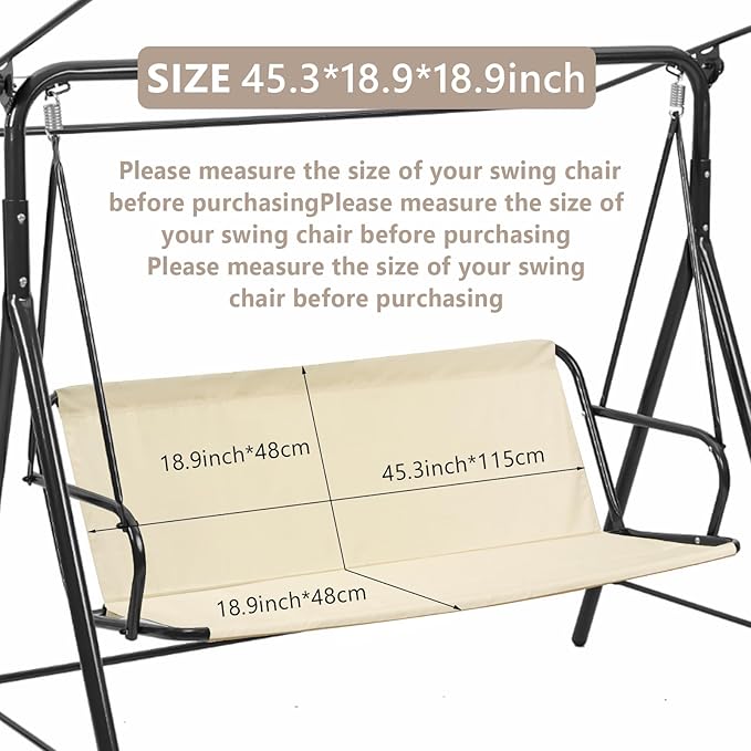 Outdoor Porch Swing Seat Cover Replacement,600D Thickened Oxford Waterproof Swing Replacement Cushion Fabric Covers for 3-Seater Patio Garden Yard Chair Bench (Beige,45.3 x 18.9 x 18.9 Inches)