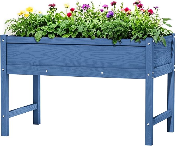 HDPE Raised Garden Planting Bed with Legs,Garden Boxes Outdoor Raised with Drainage Hole Rot-Resistant,Raised Beds for Gardening for Backyard, Patio, Balcony 300 lb Capacity (Navy)