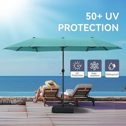 GREEN PARTY 13ft Rectangle Patio Umbrella, Double Sided Outdoor Table Umbrella with Crank & 1.5" Pole, Large Market Umbrella for Poolside Garden Deck Backyard, Turquoise