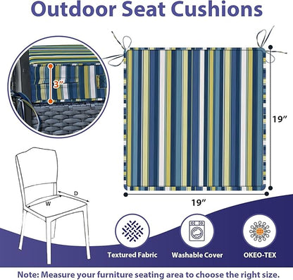 Outdoor Chair Cushions Set of 4,Waterproof Outdoor Seat Cushions for Patio Furniture,Patio Chair Cushion with Handle and Ties, Out Door Chair Pads,19" x 19" x 3", Blue Stripe