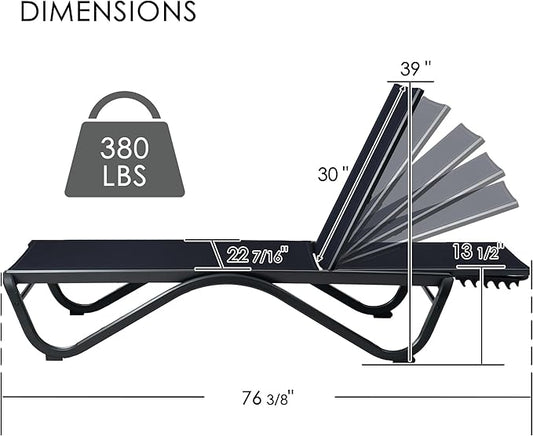 Kozyard Outdoor Chaise Lounge Chair, All Aluminum Frame and Textilene Fabric, Fully Flat Adjustable Reclining Patio Lounger for Poolside, Sunbathing & Backyard (NavyBlue, 2Chairs)