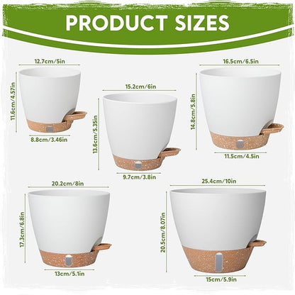 Self-Watering Pots for Indoor Plants with Visible Water Window,5/6/6.5/8/10 Inch Outdoor Flower Pots with Drainage Holes & Reservoir for Patio, Home Decor (White)