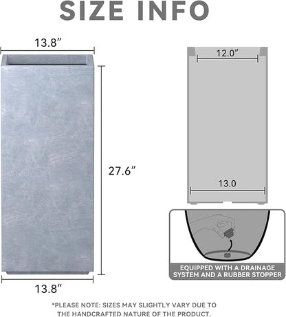 Kante 27.6" H Tall Rectangular Concrete Planter, Modern Square Diameter Plant Pot with Drainage Hole and Rubber Plug for Indoor Outdoor Home Patio Garden, Slate Gray