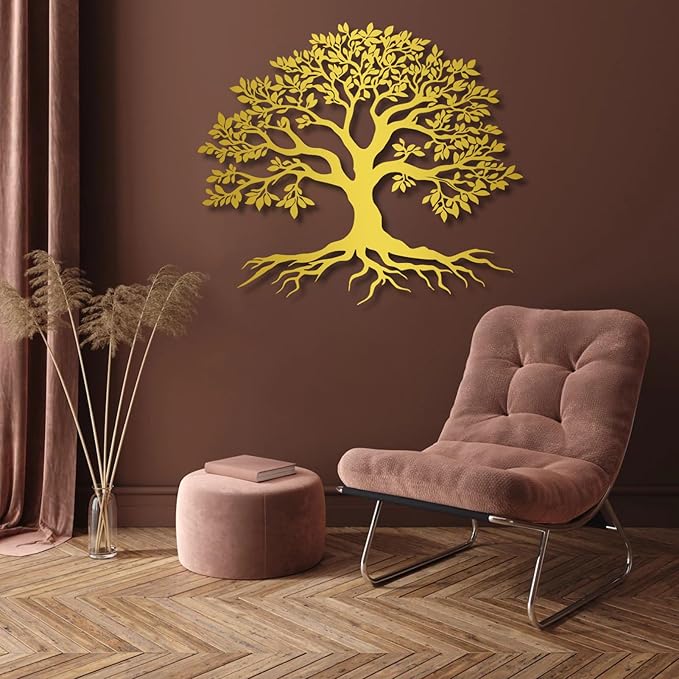 VTHTA Large Tree of Life Metal Wall Art,Tree Wall Sign for Living Room Bedroom Indoor Outdoor Garden Home Decoration (Sliver, 28" Wx24 H/70x61cm, Metal Wall Art)